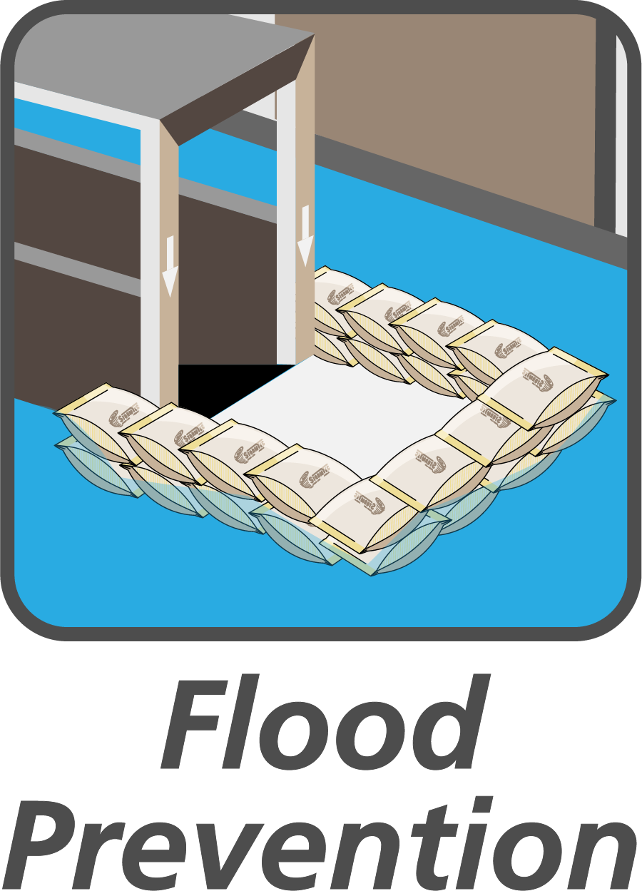 Homeowner staging sandbags against a garage door before a flash flood