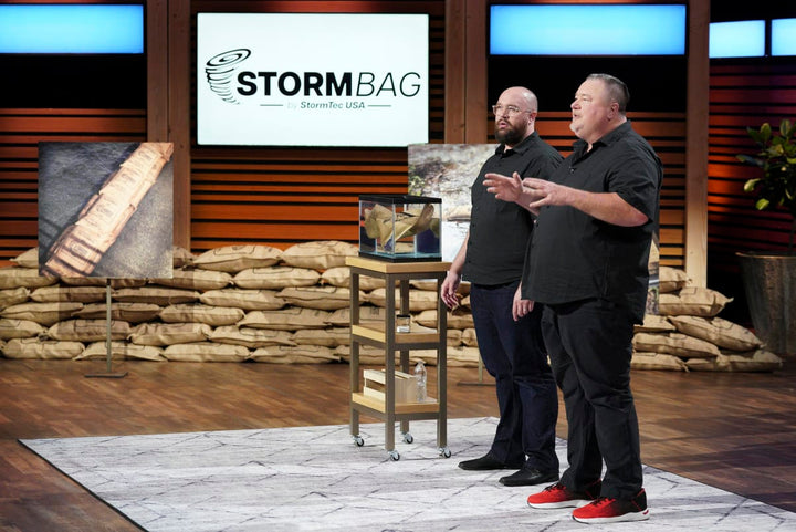 Maurice and Miles Huffman pitching StormBag on Shark Tank — the Chico, California family business that invented the sandless sandbag