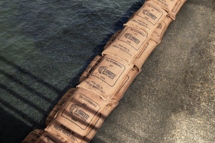 StormBag sandless sandbag flood barrier deployed at a home