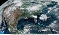 NOAA GOES-19 GeoColor satellite composite of the continental United States on August 12, 2026, showing the storm complex over the Ohio Valley