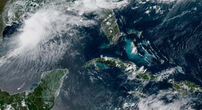 NOAA GOES GeoColor satellite image of Tropical Storm Arthur over the western Gulf of Mexico on June 17 2026, showing the storm's asymmetric structure with thunderstorm convection wrapping into Louisiana, Mississippi, and Alabama.