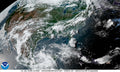 NOAA GOES-19 GeoColor satellite image of the continental United States showing widespread thunderstorm complexes over the Central and Southern US on June 12 2026 during the second week of an active flash flood pattern.
