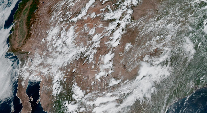 NOAA GOES-19 satellite view of North American Monsoon convective clusters over the Desert Southwest and California on July 17, 2026