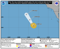NOAA National Hurricane Center 3-day forecast cone for Tropical Storm Marie showing offshore track relative to Baja California and Southern California, September 8, 2026